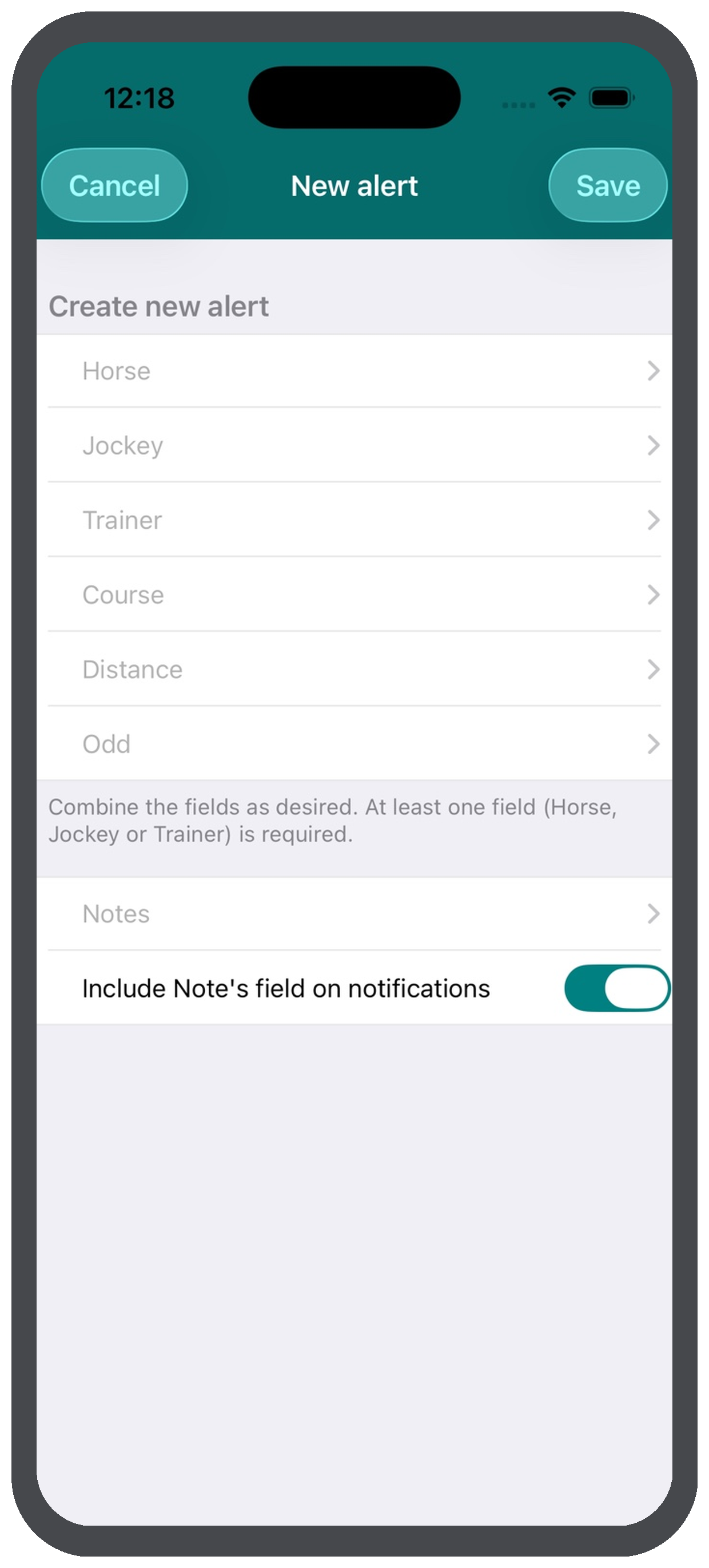 Create a custom horse racing alert